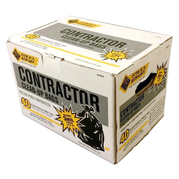 Poly-Pak Steel Grip 42 gal No Scent Scent Contractor Bags Twist Tie 40 pk 3 mil 3250A40SG - main